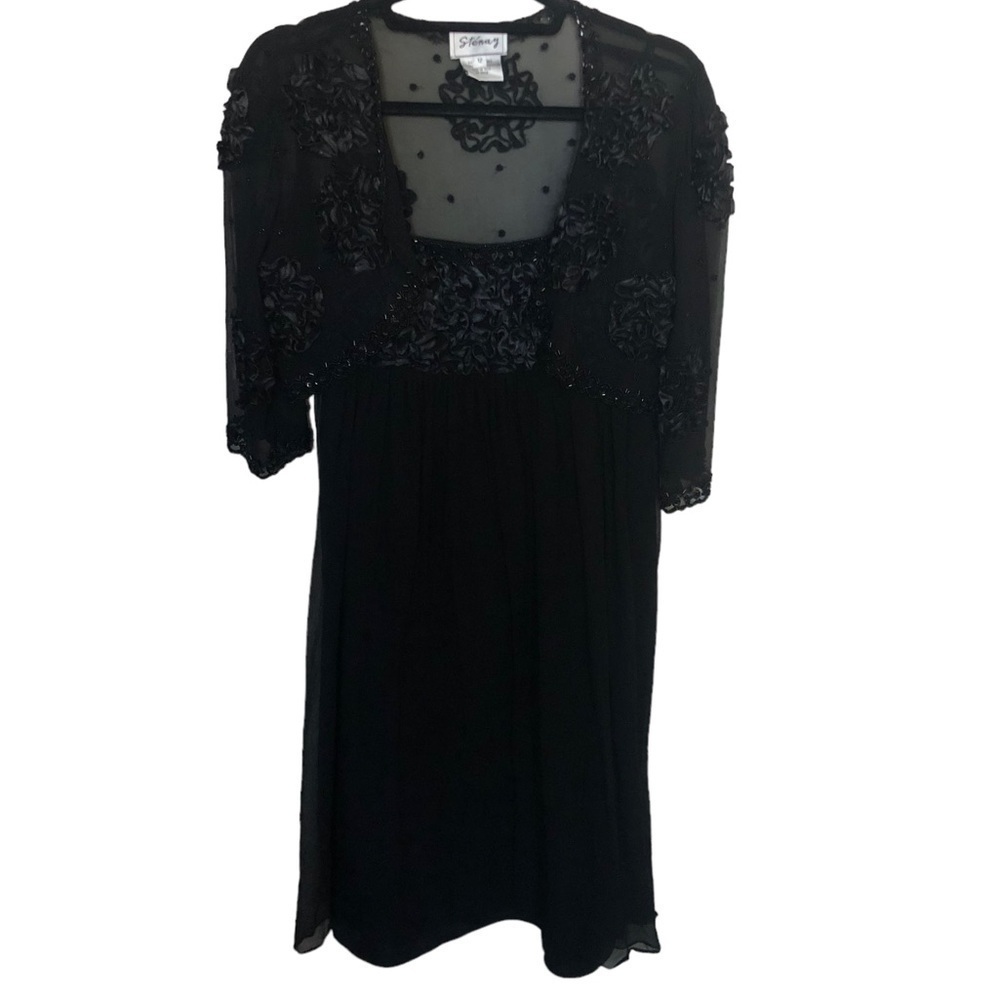 Vintage Stenay beaded floral appliqué dress and shrug